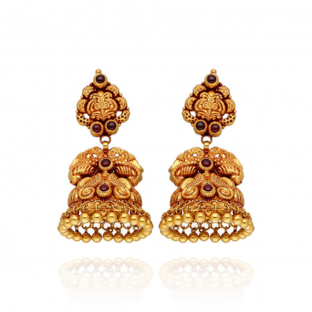 Golden Threads Temple jhumki Elegance