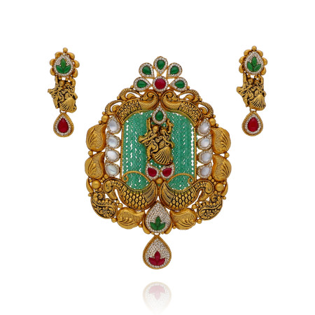 Glimpse of Grace Intricate Gold Temple Pendant Set