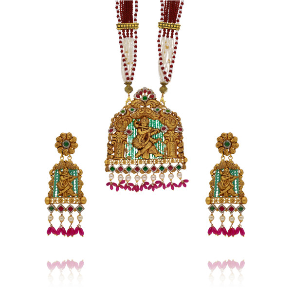 Eternal Charm Gold Krishna Pendant Set for Divine Elegance