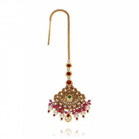 Vintage Allure Bridal Antique Gold Maang Tikka