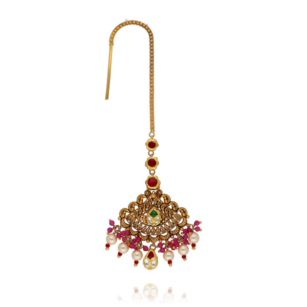 Vintage Allure Bridal Antique Gold Maang Tikka