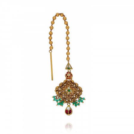 Gold Antique Maang Tikka with Intricate Motifs