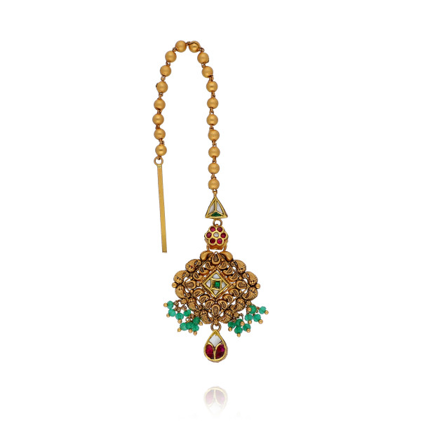 Gold Antique Maang Tikka with Intricate Motifs