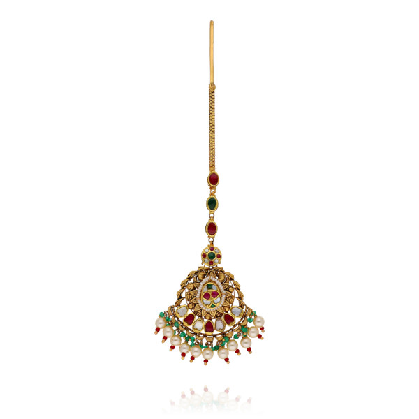 Cultural Majesty Gold Antique Maang Tikka