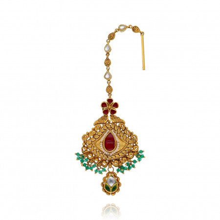 Bridal Luxe Handcrafted Gold Antique Maang Tikka