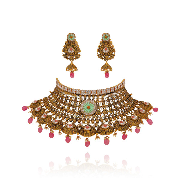 Sculpted Gold Charm Choker Set